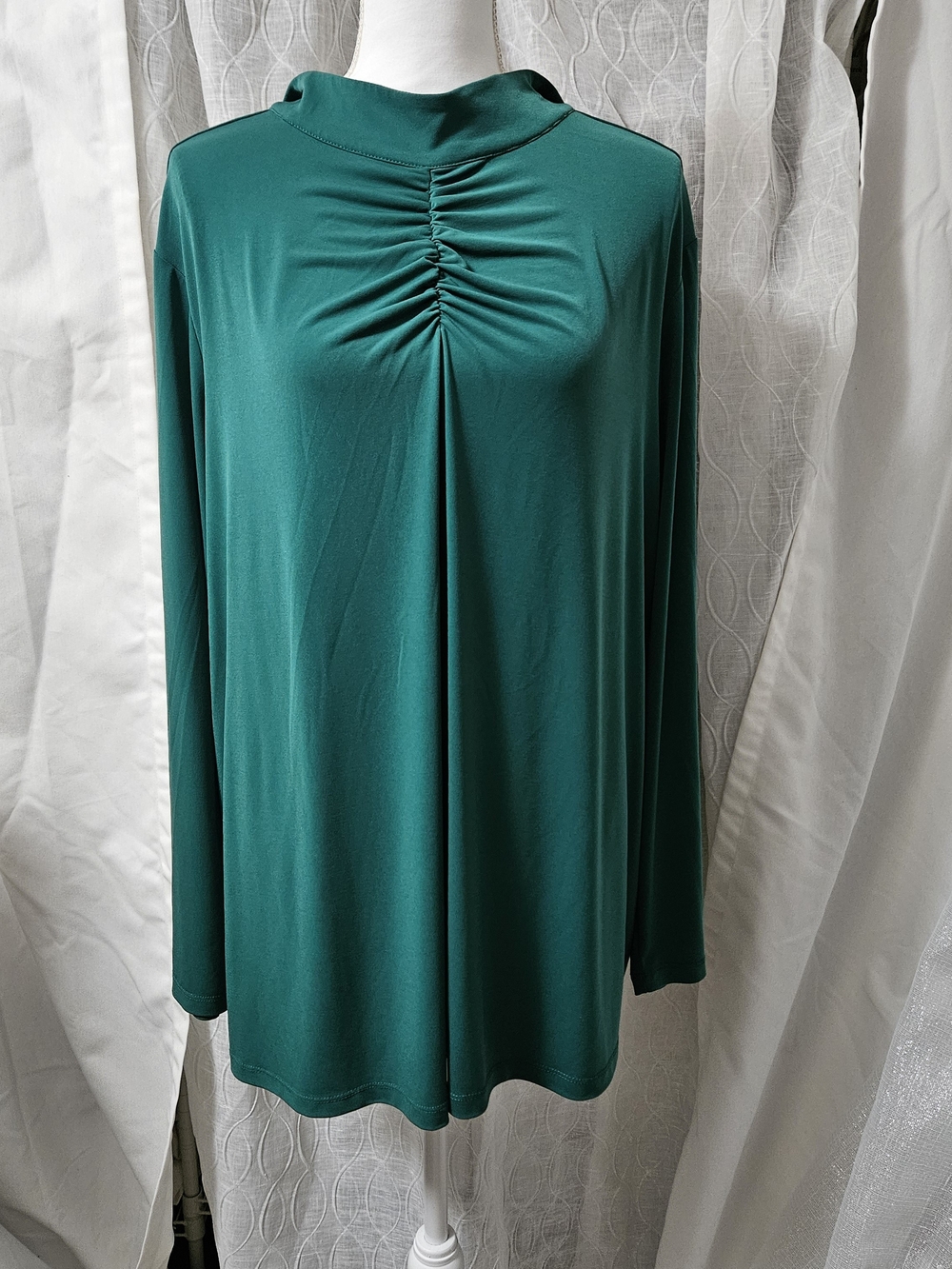 Susan Graver Emerald Green Ruched-Front Long Sleeve Top 3x